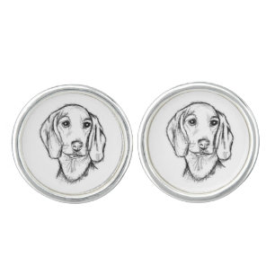 dachshund hand drawn sketch black white puppy dog  cufflinks