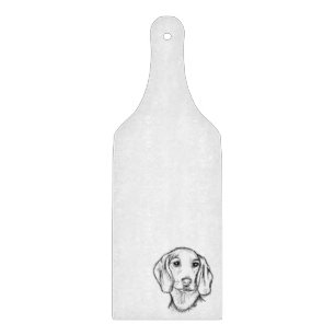 dachshund hand drawn sketch black white puppy dog  cutting board