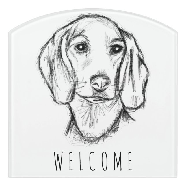 dachshund hand drawn sketch black white puppy dog  door sign (Contour Front)