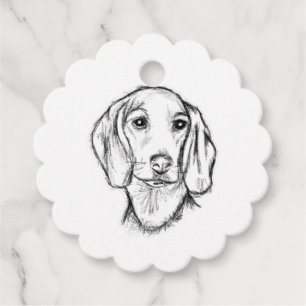 dachshund hand drawn sketch black white puppy dog favor tags