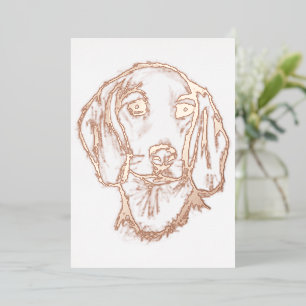 dachshund hand drawn sketch black white puppy dog  foil invitation
