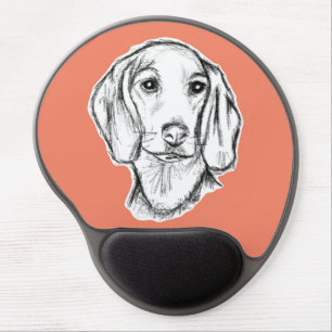 dachshund hand drawn sketch black white puppy dog  gel mouse pad