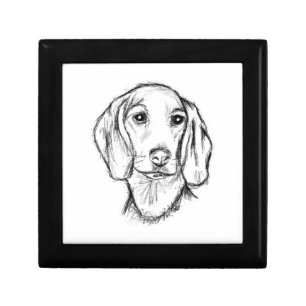dachshund hand drawn sketch black white puppy dog gift box