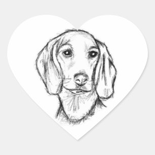 dachshund hand drawn sketch black white puppy dog  heart sticker