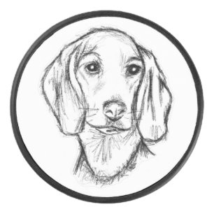 dachshund hand drawn sketch black white puppy dog  hockey puck