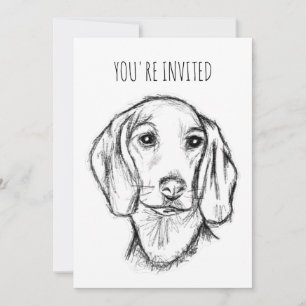 dachshund hand drawn sketch black white puppy dog invitation