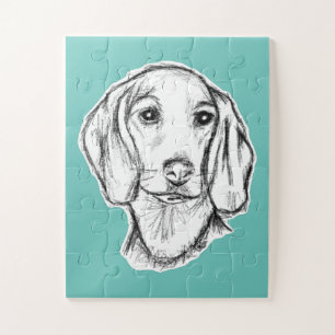 dachshund hand drawn sketch black white puppy dog jigsaw puzzle
