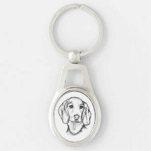 dachshund hand drawn sketch black white puppy dog  keychain