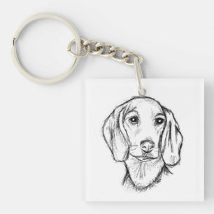 dachshund hand drawn sketch black white puppy dog  keychain