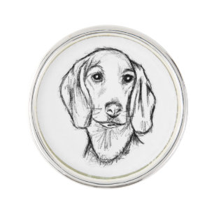 dachshund hand drawn sketch black white puppy dog lapel pin