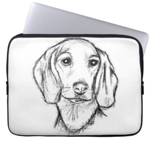 dachshund hand drawn sketch black white puppy dog laptop sleeve