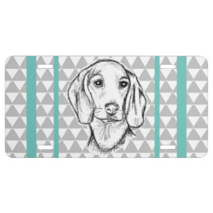 dachshund hand drawn sketch black white puppy dog  license plate