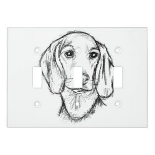 dachshund hand drawn sketch black white puppy dog  light switch cover