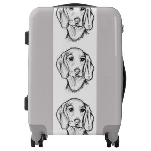 dachshund hand drawn sketch black white puppy dog  luggage