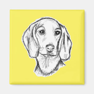 dachshund hand drawn sketch black white puppy dog  magnet