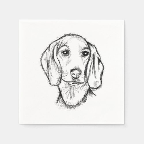 dachshund hand drawn sketch black white puppy dog  napkins