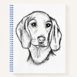 dachshund hand drawn sketch black white puppy dog notebook