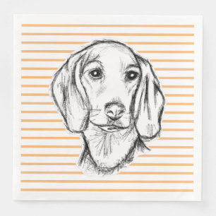 dachshund hand drawn sketch black white puppy dog paper dinner napkins