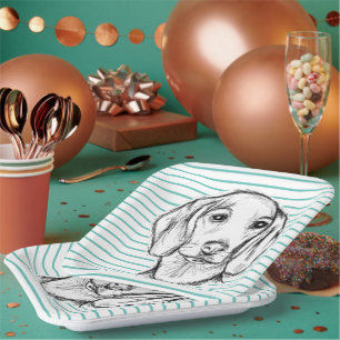 dachshund hand drawn sketch black white puppy dog paper plates