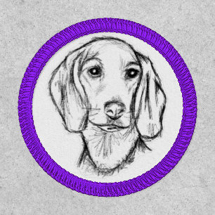 dachshund hand drawn sketch black white puppy dog  patch