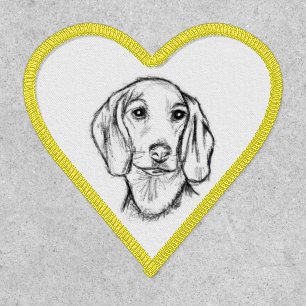 dachshund hand drawn sketch black white puppy dog patch