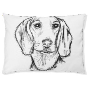 dachshund hand drawn sketch black white puppy dog  pet bed