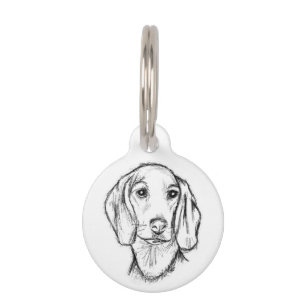 dachshund hand drawn sketch black white puppy dog pet ID tag