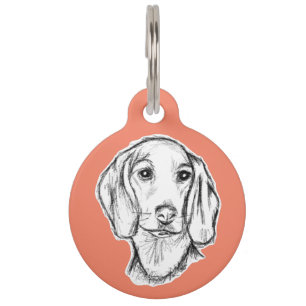dachshund hand drawn sketch black white puppy dog pet ID tag