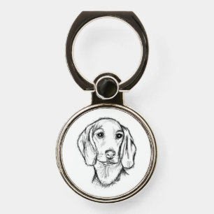 dachshund hand drawn sketch black white puppy dog  phone ring stand