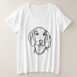 dachshund hand drawn sketch black white puppy dog  plus size T-Shirt