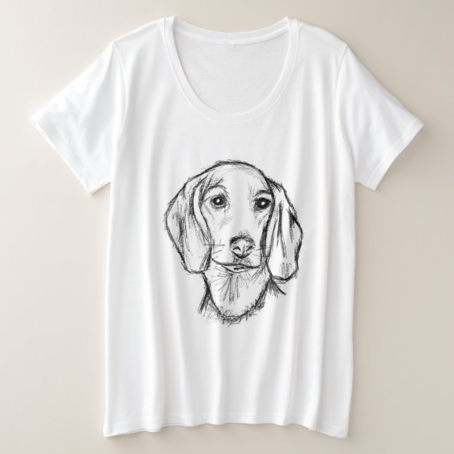 dachshund hand drawn sketch black white puppy dog  plus size T-Shirt (Design Front)