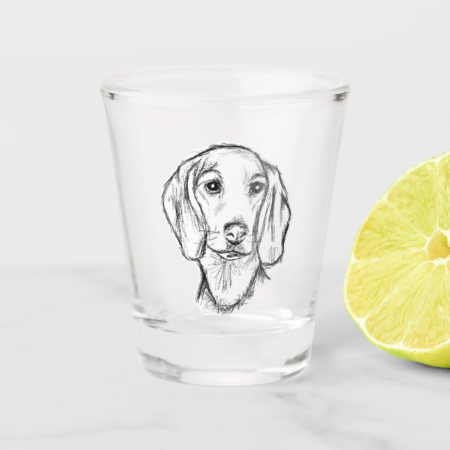 dachshund hand drawn sketch black white puppy dog  shot glass (Front)