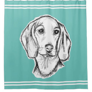 dachshund hand drawn sketch black white puppy dog  shower curtain