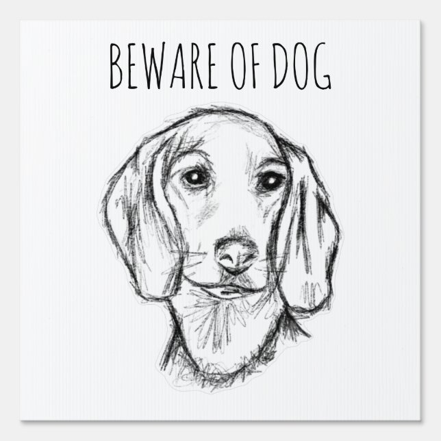 dachshund hand drawn sketch black white puppy dog  sign (Front)