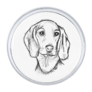 dachshund hand drawn sketch black white puppy dog silver finish lapel pin