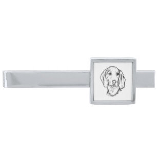 dachshund hand drawn sketch black white puppy dog  silver finish tie bar