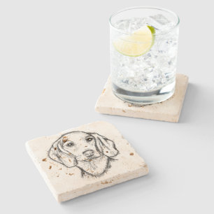 dachshund hand drawn sketch black white puppy dog  stone coaster