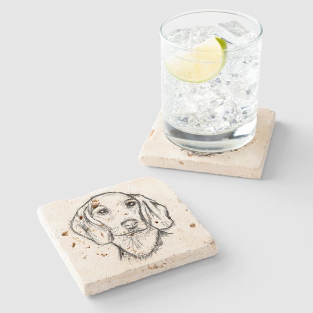 dachshund hand drawn sketch black white puppy dog  stone coaster (Side)