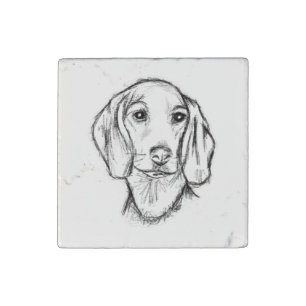 dachshund hand drawn sketch black white puppy dog  stone magnet