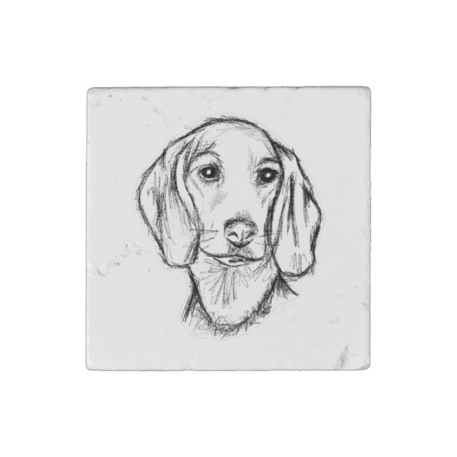 dachshund hand drawn sketch black white puppy dog  stone magnet (Front)