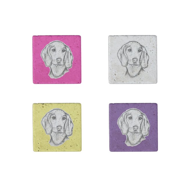 dachshund hand drawn sketch black white puppy dog  stone magnet (Front)