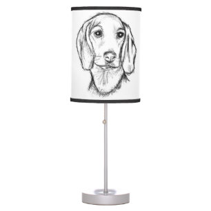 dachshund hand drawn sketch black white puppy dog table lamp