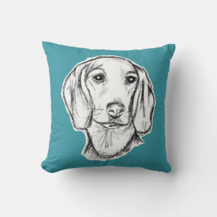 dachshund hand drawn sketch black white puppy dog throw pillow