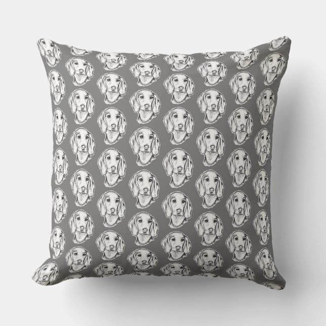 dachshund hand drawn sketch black white puppy dog  throw pillow (Front)