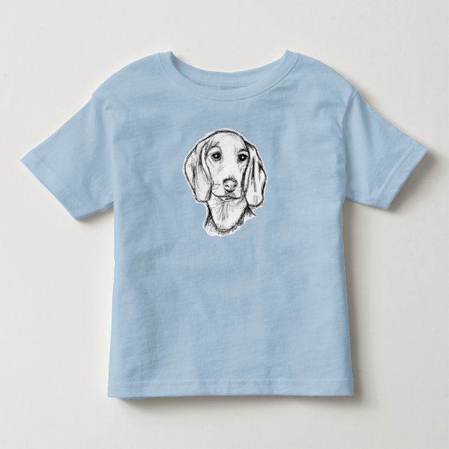 dachshund hand drawn sketch black white puppy dog  toddler t-shirt (Front)