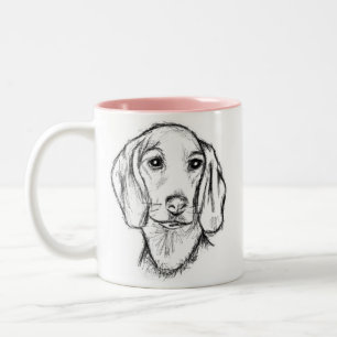 dachshund hand drawn sketch black white puppy dog Two-Tone coffee mug