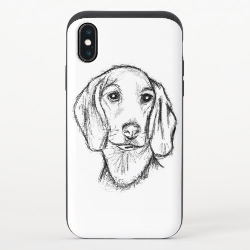 dachshund hand drawn sketch black white puppy dog  iPhone XS slider case