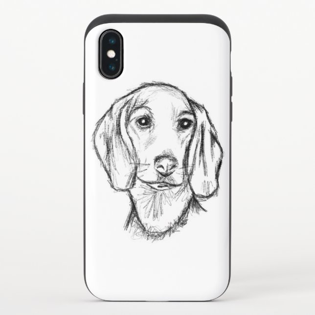 dachshund hand drawn sketch black white puppy dog  uncommon iPhone case (Back)