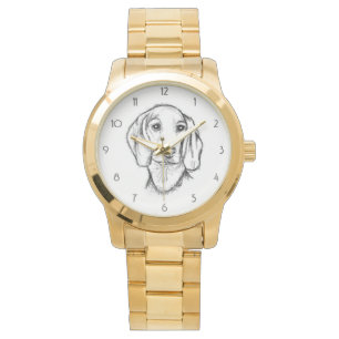dachshund hand drawn sketch black white puppy dog watch
