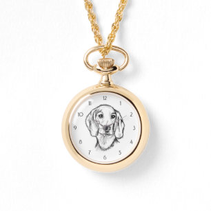 dachshund hand drawn sketch black white puppy dog watch